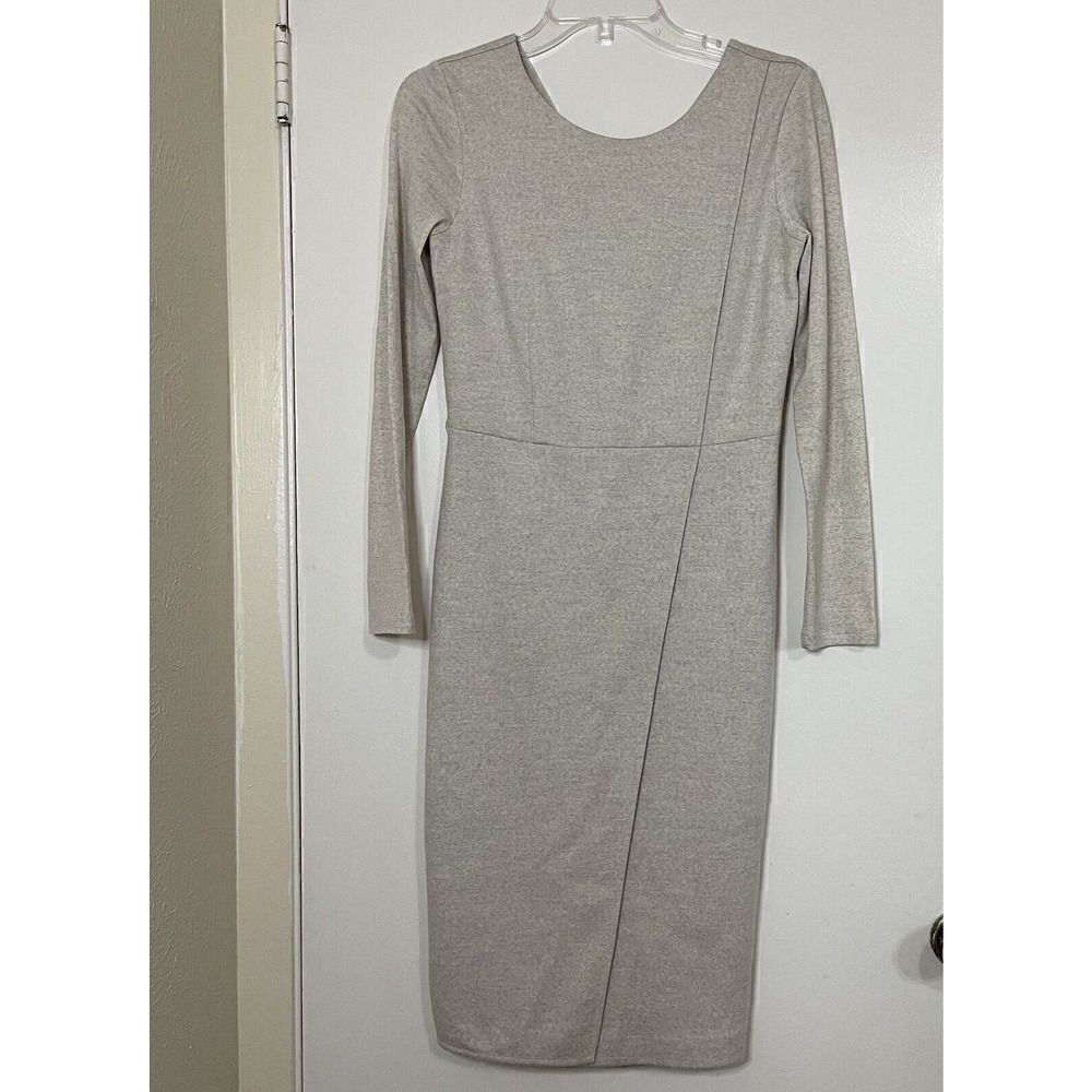 Max Mara Beige Wool long sleeve midi sheath knit dress size 38 US Small